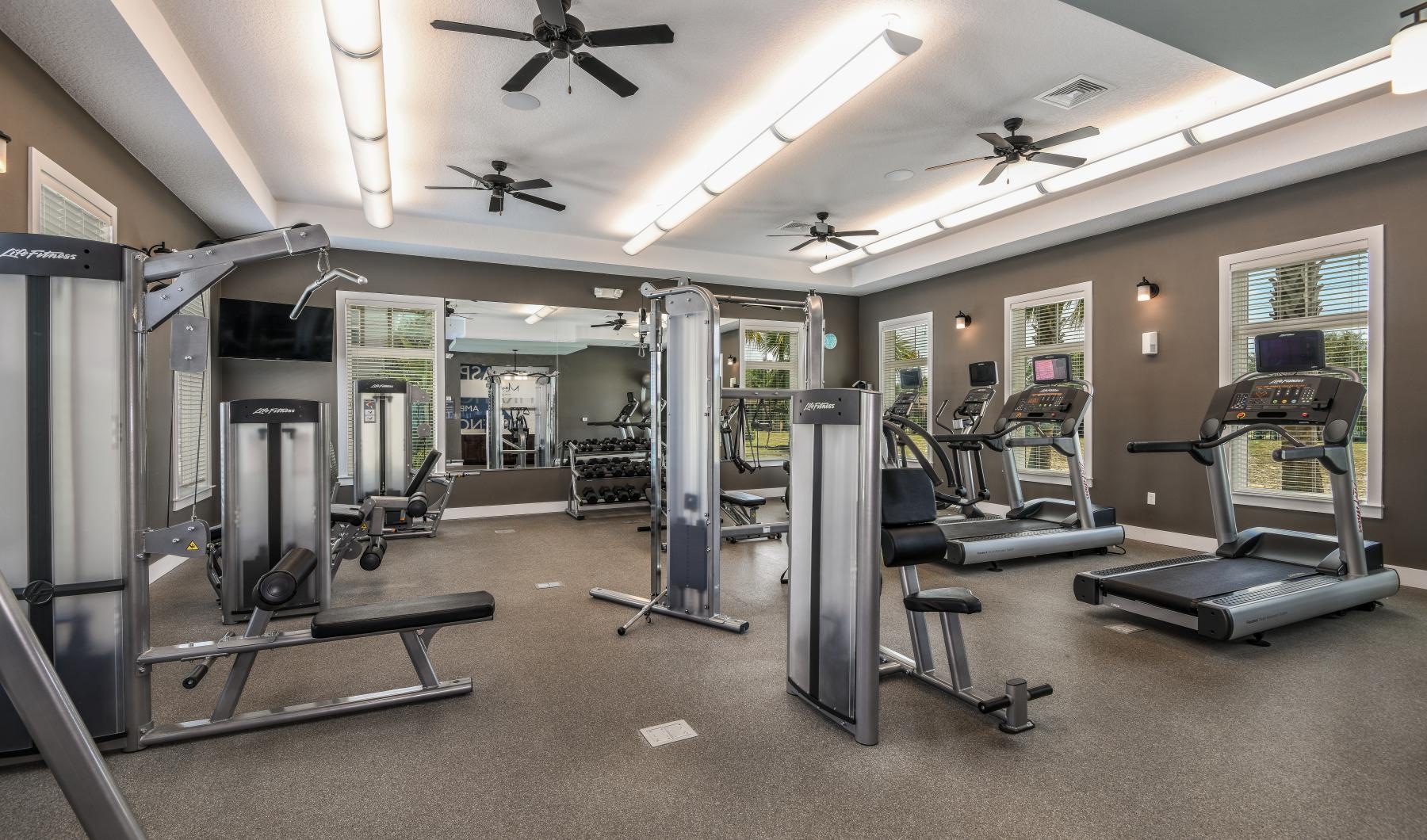 a gym with exercise equipment